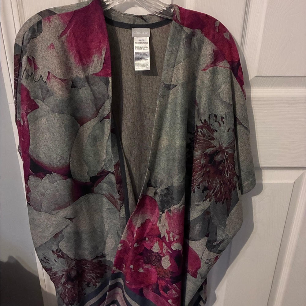 Chico's Pink and Gray Open Front Cardigan s/m p/m